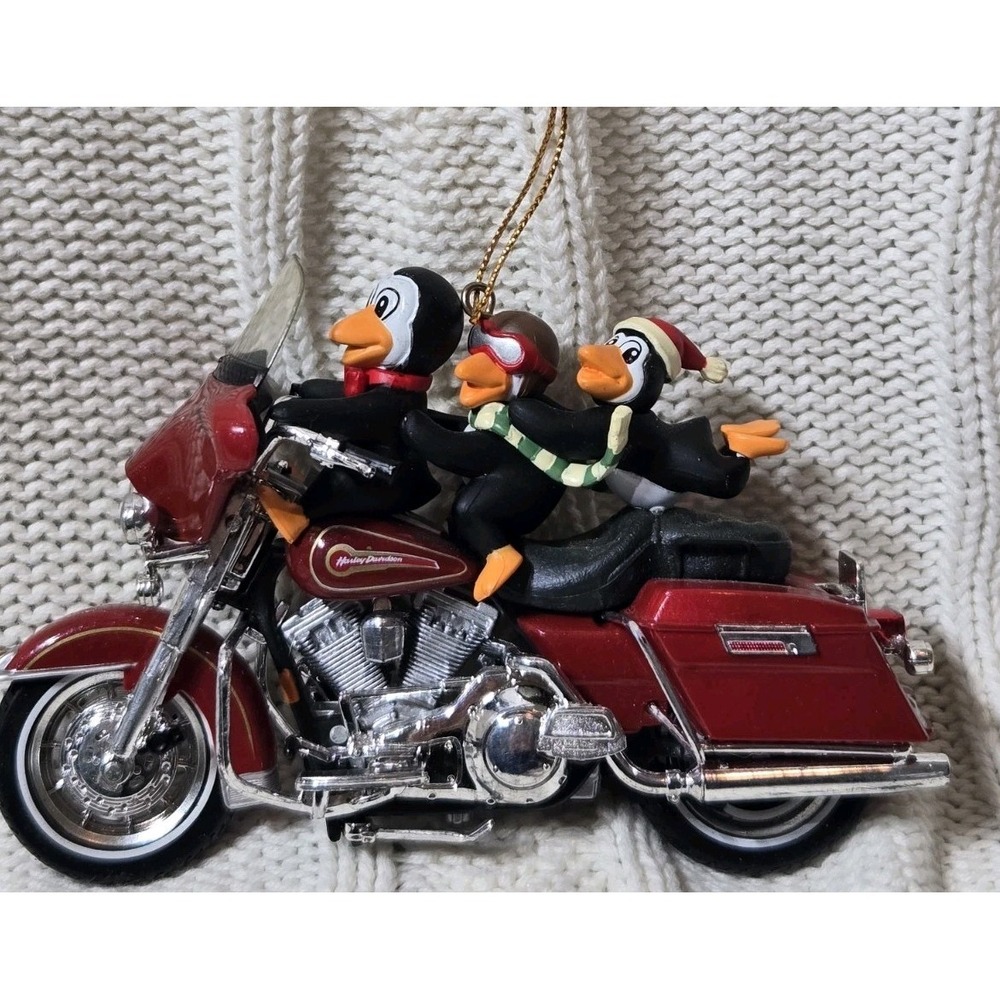 VINTAGE Harley Davidson Christmas Ornament 1997 Penguins Three For The Road
